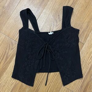 Garage Black Lace Tie-Front Crop Top